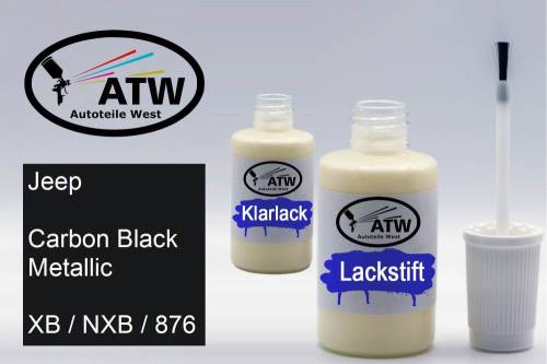 Jeep, Carbon Black Metallic, XB / NXB / 876: 20ml Lackstift + 20ml Klarlack - Set, von ATW Autoteile West.